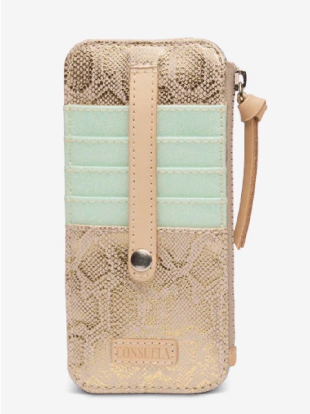Consuela Leah Midtown Gold Python Print Crossbody Bag & matching card organizer - Picture 4 of 14